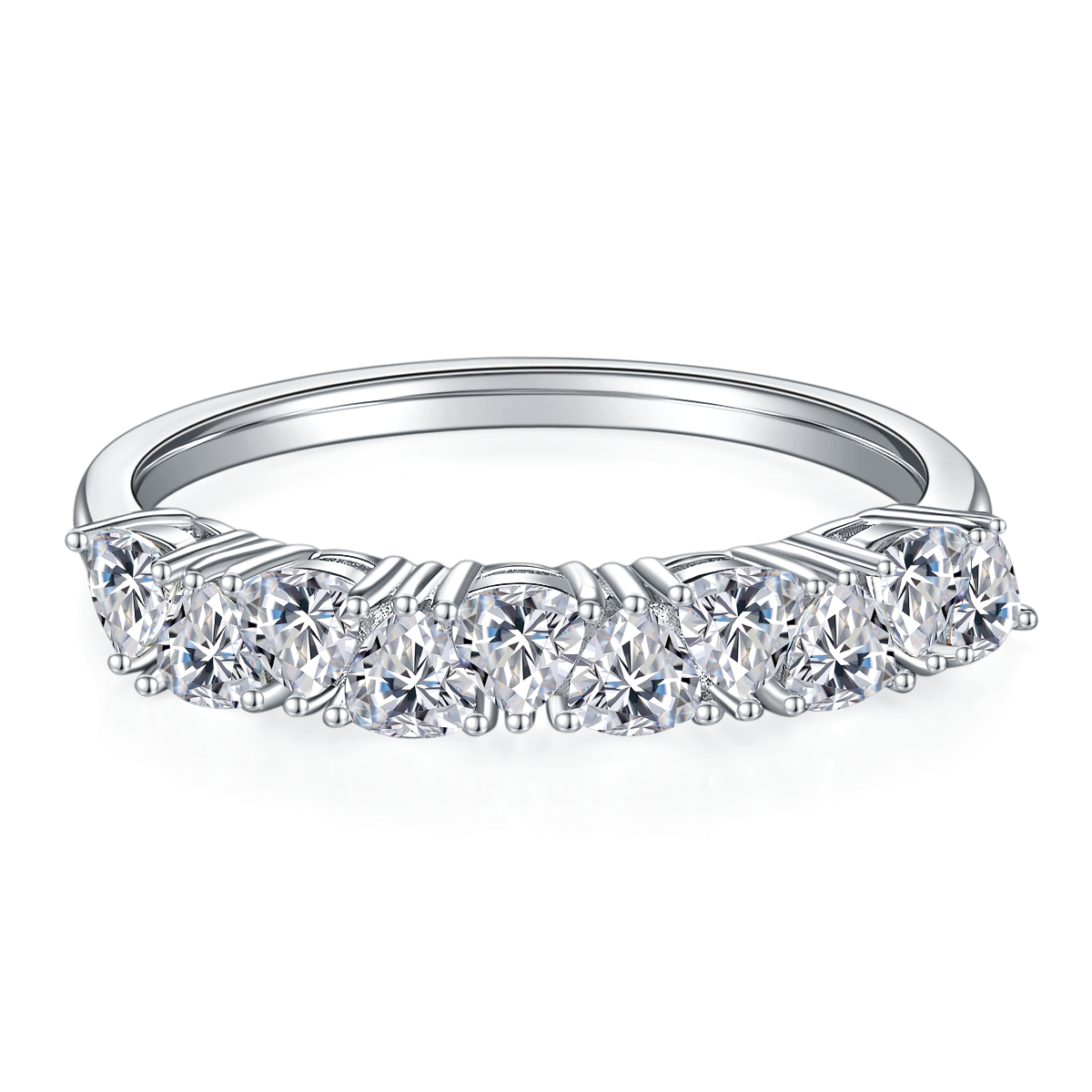 The Lumina Essence Ring - is crafted from S925 sterling silver plated with platinum and set with Moissanite stones.
