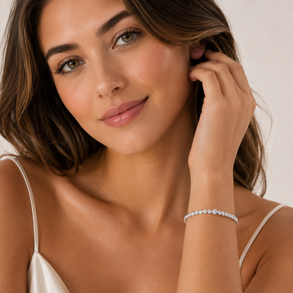 The Lumina Stellar Bracelet – Petite Moissanite Strand in Platinum-Plated S925 Silver