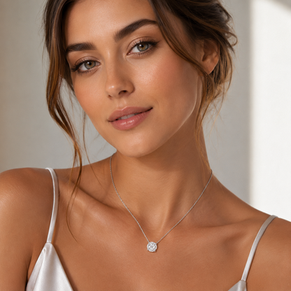 The Lumina Sphere Pendant – Elegant Circular Moissanite Necklace in Platinum-Plated S925 Silver