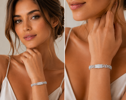 The Lumina Bold Minimalist Bracelet – Substantial Platinum-Plated S925 Silver with Moissanite Accent