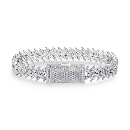 The Lumina Bold Minimalist Bracelet – Substantial Platinum-Plated S925 Silver with Moissanite Accent