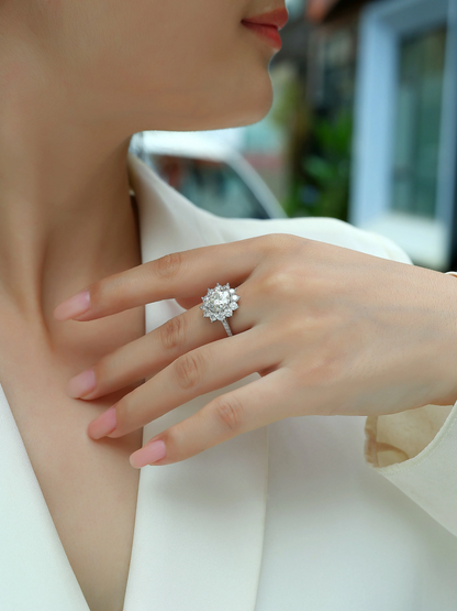 The Sunflower Eternal Ring – Luxury 3-Carat Moissanite Solitaire in Platinum-Plated S925 Silver