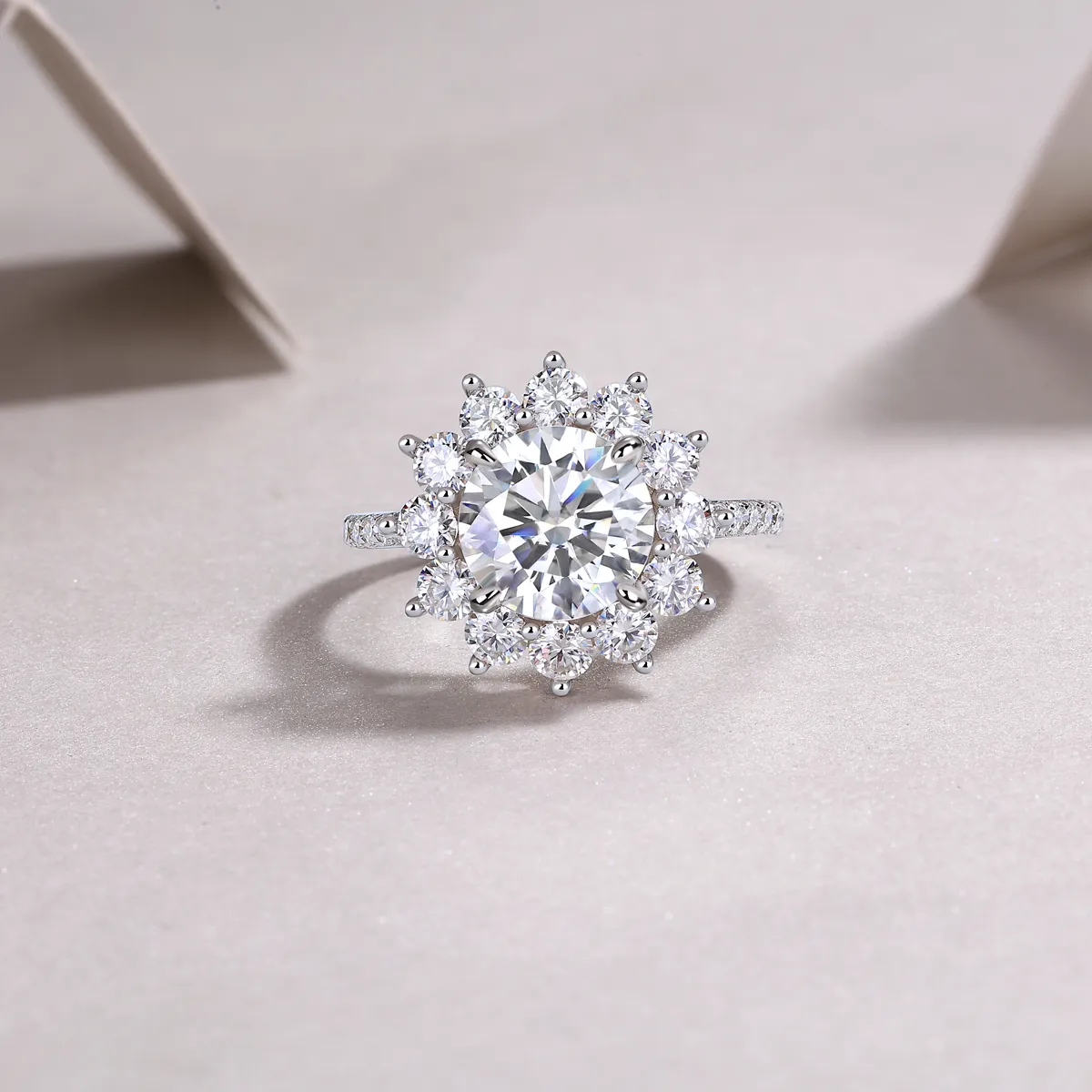 The Sunflower Eternal Ring – Luxury 3-Carat Moissanite Solitaire in Platinum-Plated S925 Silver