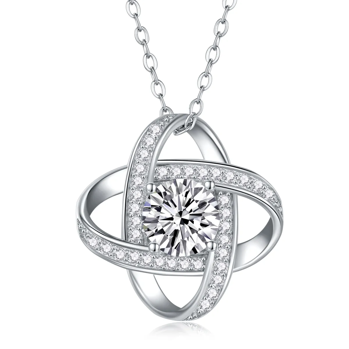 The Lumina Orbit Pendant – 1ct Round Moissanite Necklace in Platinum-Plated S925 Silver