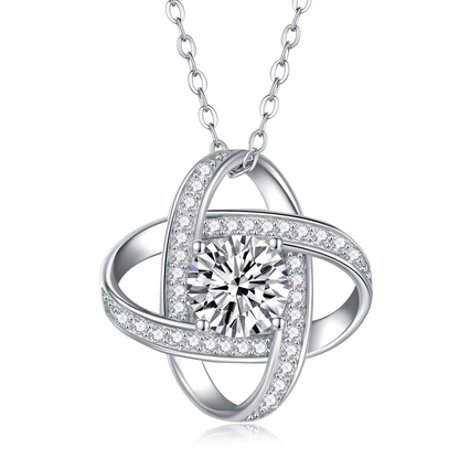 The Lumina Orbit Pendant – 1ct Round Moissanite Necklace in Platinum-Plated S925 Silver