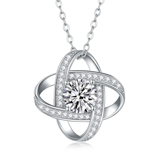 The Lumina Orbit Pendant – 1ct Round Moissanite Necklace in Platinum-Plated S925 Silver