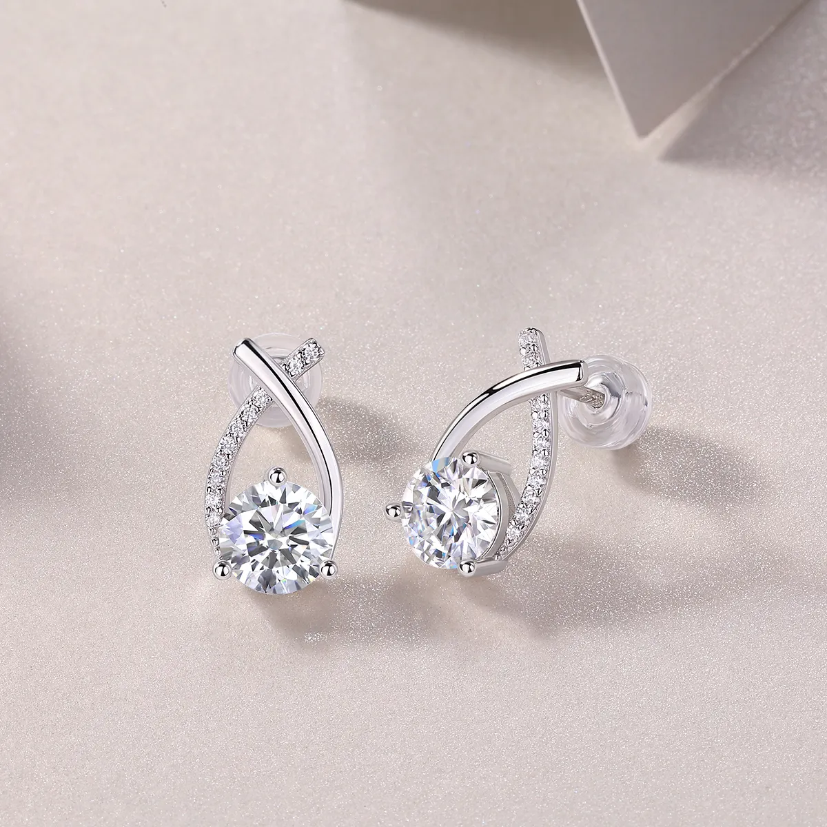 The Happy Encounter Radiant Studs – Luxury 1-Carat Moissanite Earrings in Platinum-Plated S925 Silver