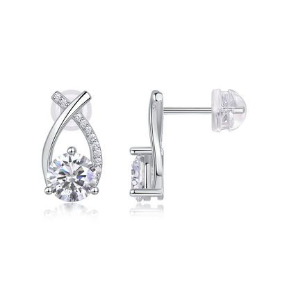 The Happy Encounter Radiant Studs – Luxury 1-Carat Moissanite Earrings in Platinum-Plated S925 Silver
