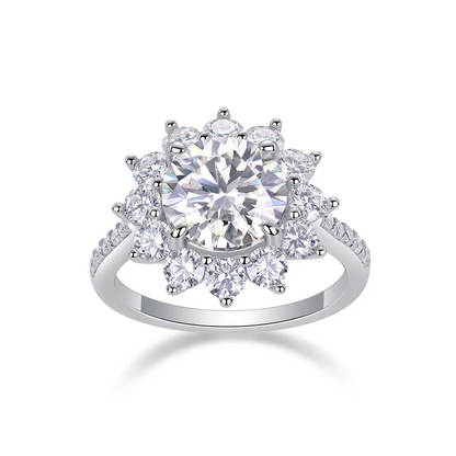 The Sunflower Eternal Ring – Luxury 3-Carat Moissanite Solitaire in Platinum-Plated S925 Silver