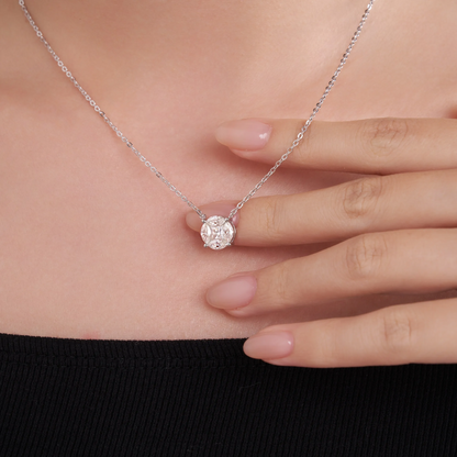 The Lumina Sphere Pendant – Elegant Circular Moissanite Necklace in Platinum-Plated S925 Silver
