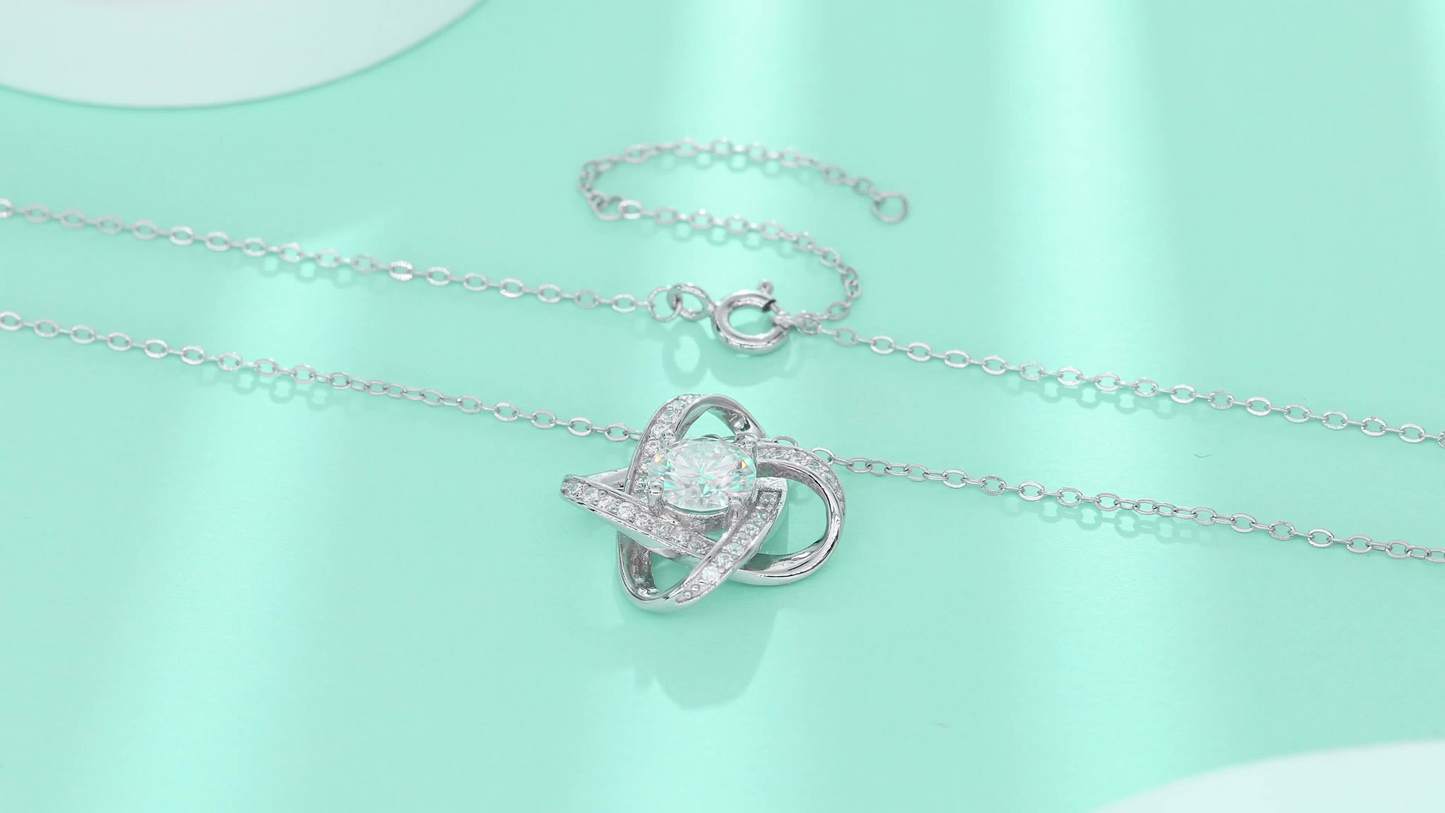 The Lumina Orbit Pendant – 1ct Round Moissanite Necklace in Platinum-Plated S925 Silver