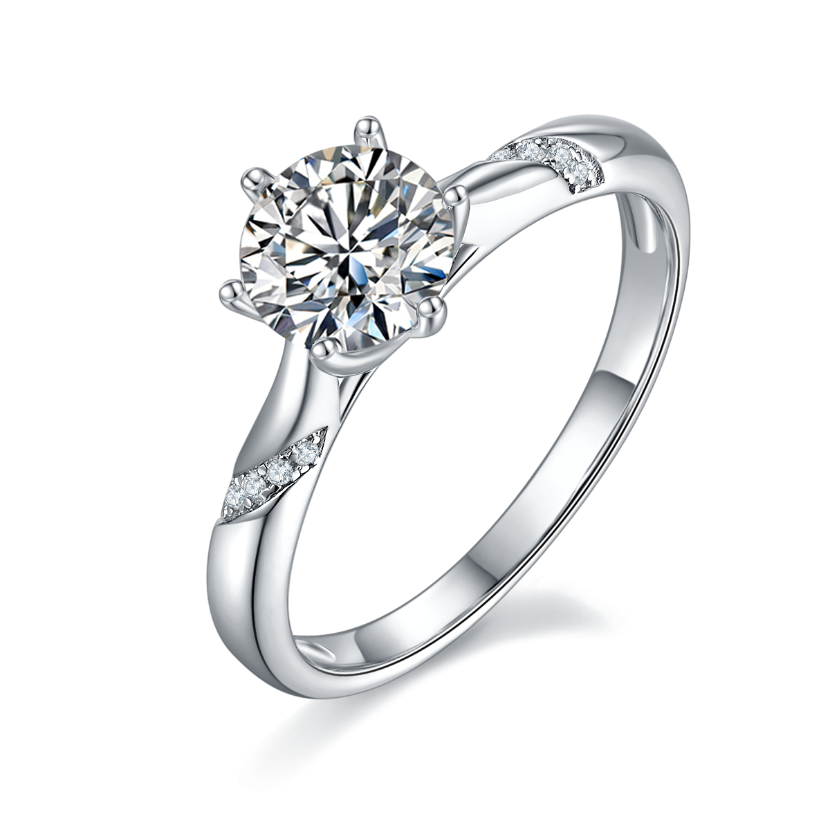 The Lumina Twist Ring – 1ct Round Moissanite Engagement Ring in S925 Silver