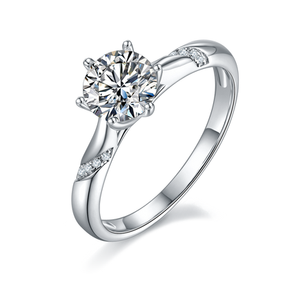 The Lumina Twist Ring – 1ct Round Moissanite Engagement Ring in S925 Silver