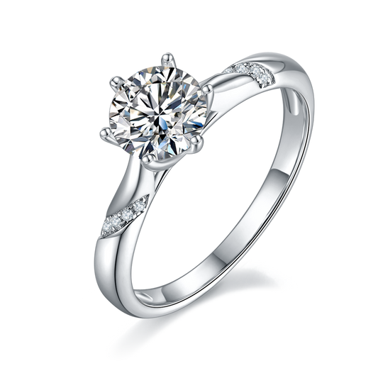 The Lumina Twist Ring – 1ct Round Moissanite Engagement Ring in S925 Silver