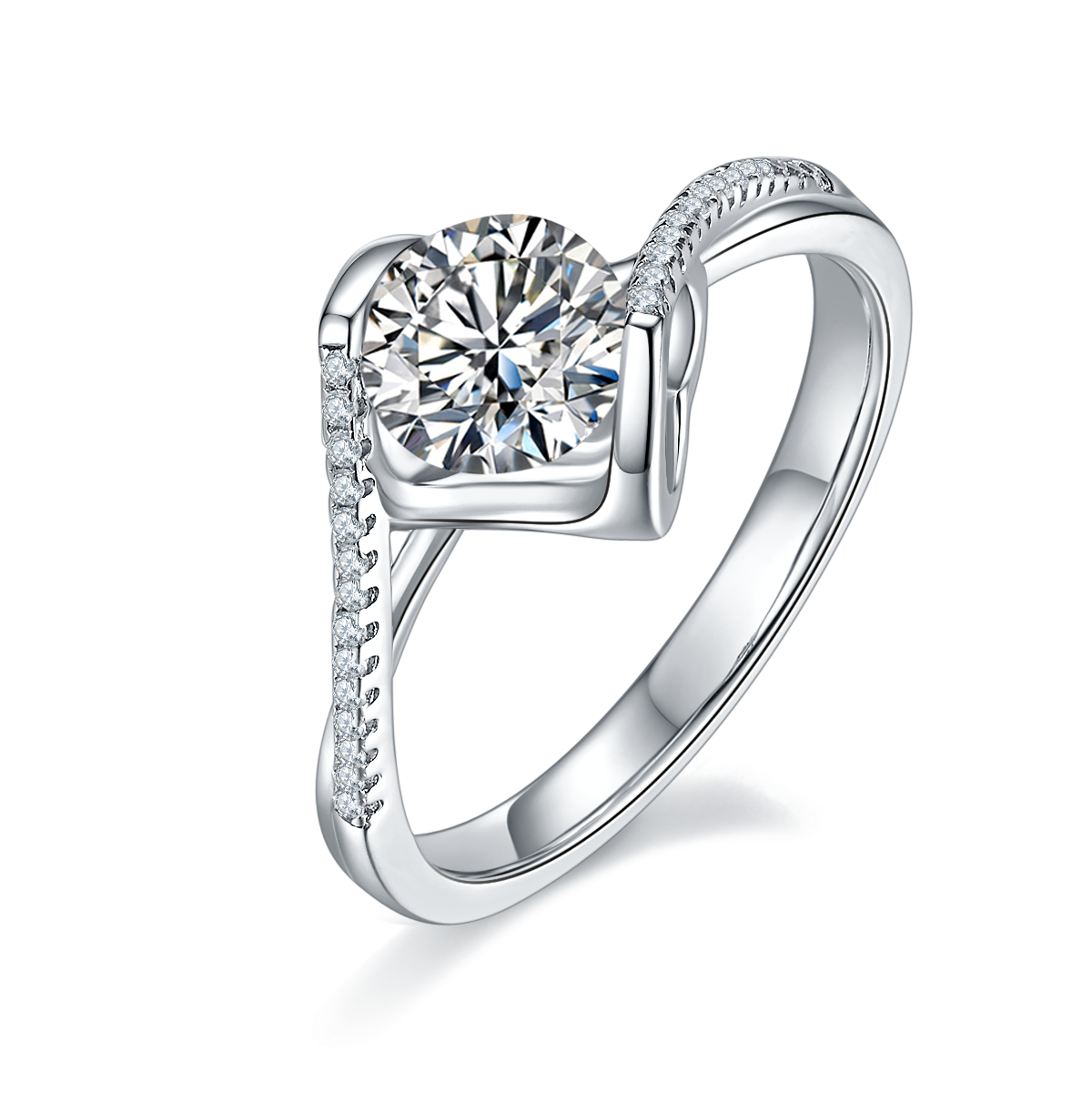 The Lumina Heart Solitaire – 1ct Round Moissanite Engagement Ring in S925 Silver