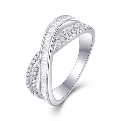 The Intersection Eternal Ring – Luxury Petite Moissanite Band in Platinum-Plated S925 Silver
