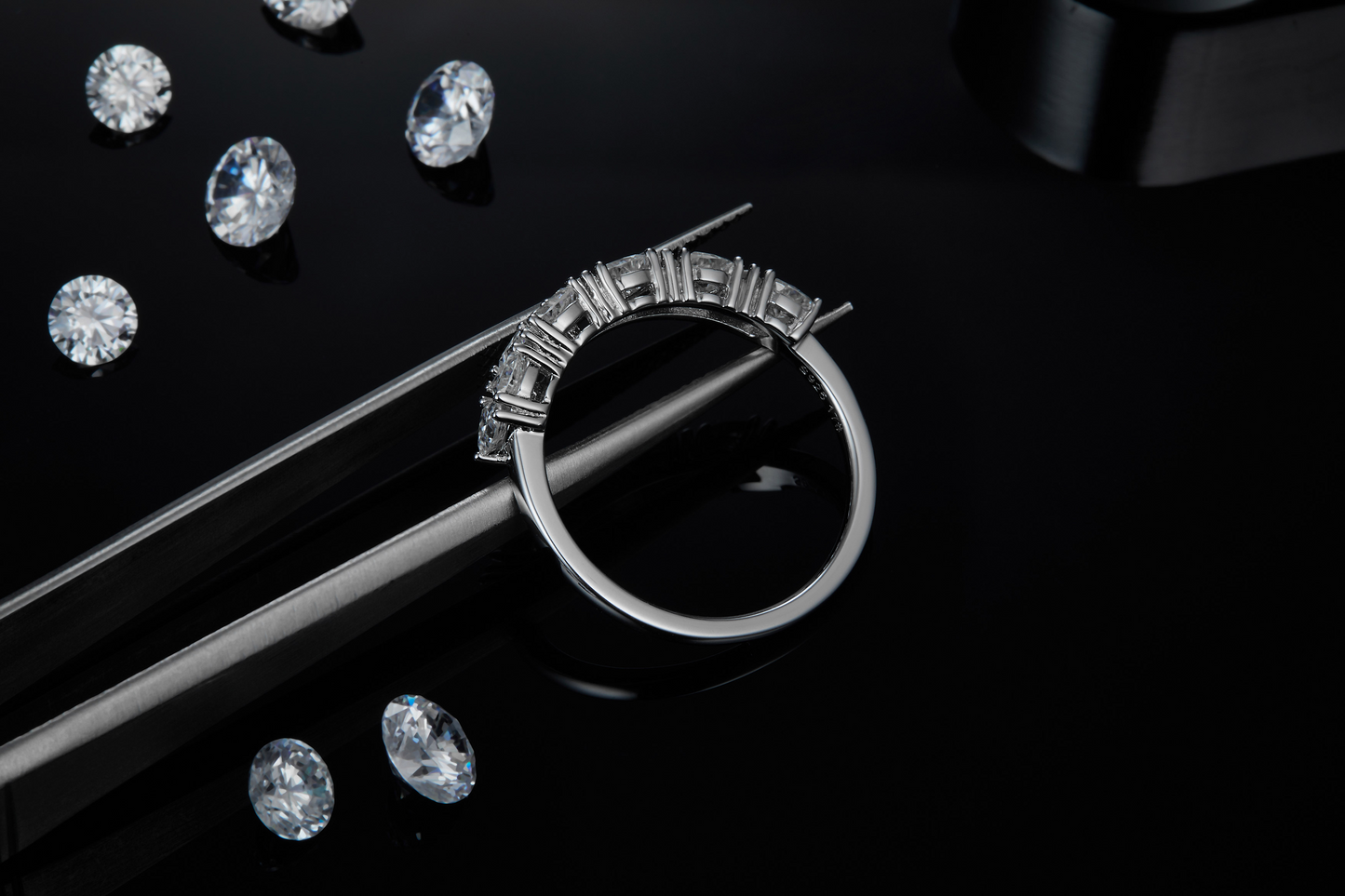 The Lumina Essence Ring - is crafted from S925 sterling silver plated with platinum and set with Moissanite stones.