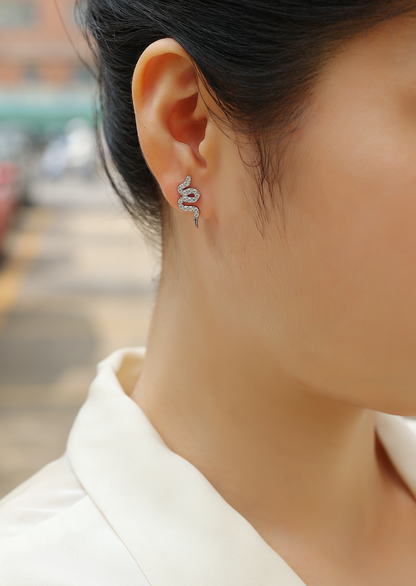 The Silver Snake Entwined Studs – Trendy Moissanite Earrings in Platinum-Plated S925 Silver