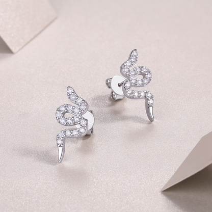 The Silver Snake Entwined Studs – Trendy Moissanite Earrings in Platinum-Plated S925 Silver