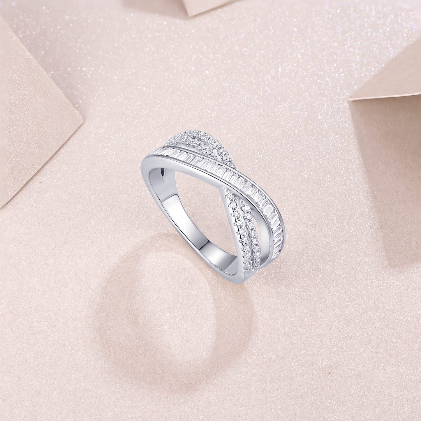 The Intersection Eternal Ring – Luxury Petite Moissanite Band in Platinum-Plated S925 Silver