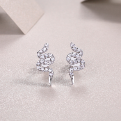 The Silver Snake Entwined Studs – Trendy Moissanite Earrings in Platinum-Plated S925 Silver