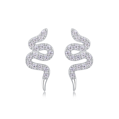 The Silver Snake Entwined Studs – Trendy Moissanite Earrings in Platinum-Plated S925 Silver