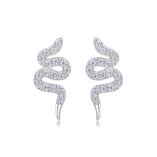The Silver Snake Entwined Studs – Trendy Moissanite Earrings in Platinum-Plated S925 Silver