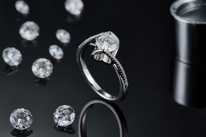 The Lumina Heart Solitaire – 1ct Round Moissanite Engagement Ring in S925 Silver